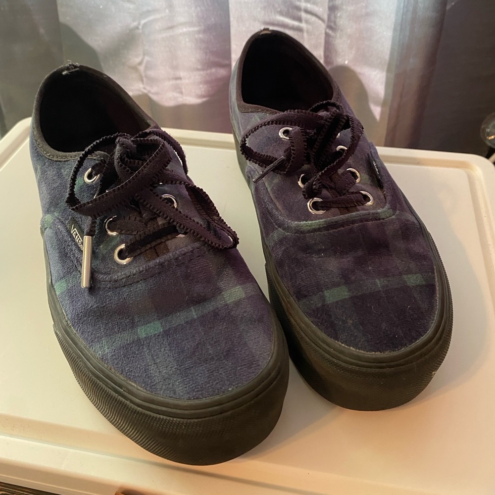 Vans Blue Plaid Platform Sneakers W6